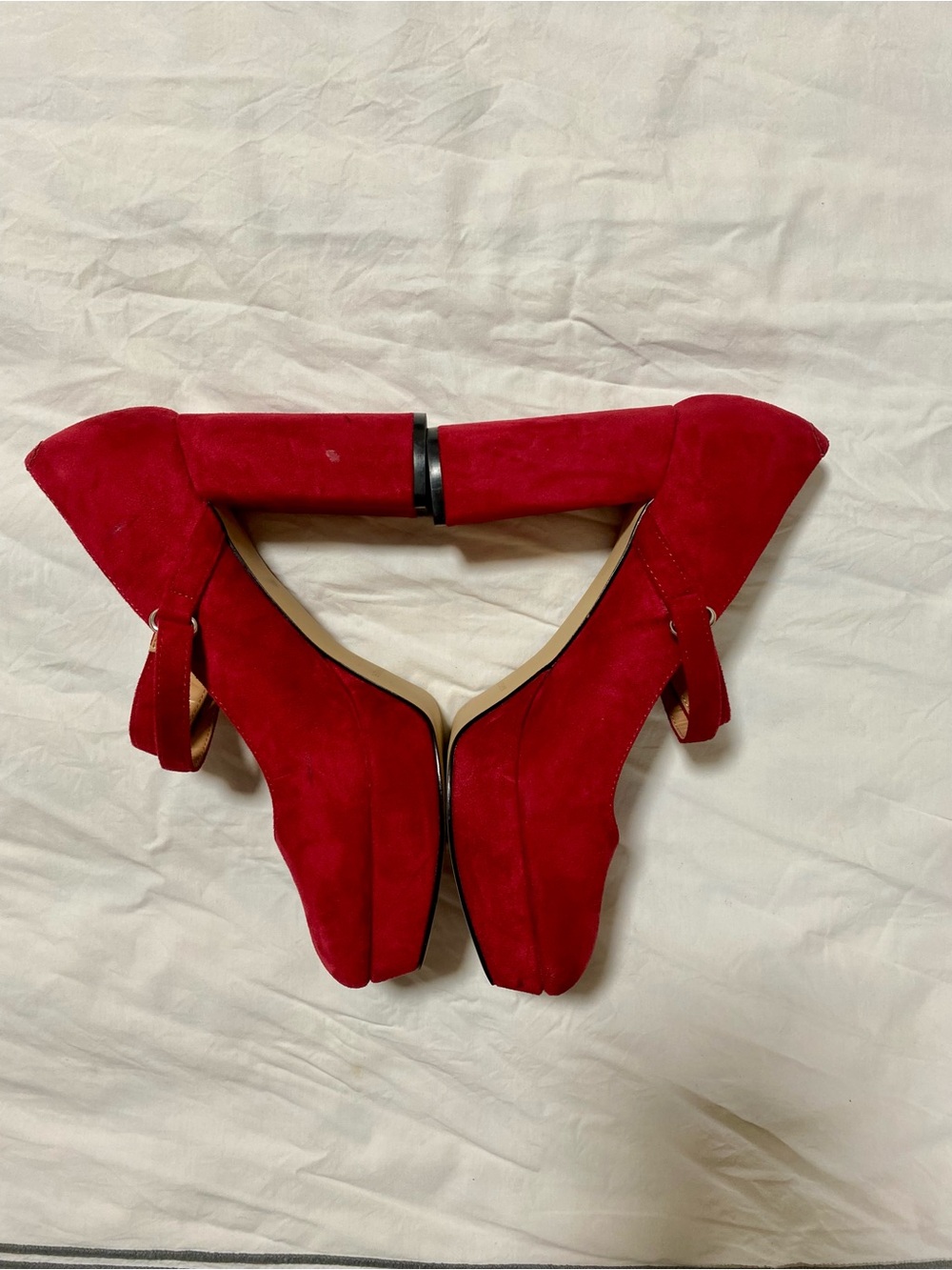 Marc Fisher Red Suede Nicoly Mary Jane Platform chunky Heels - Picture 5 of 9